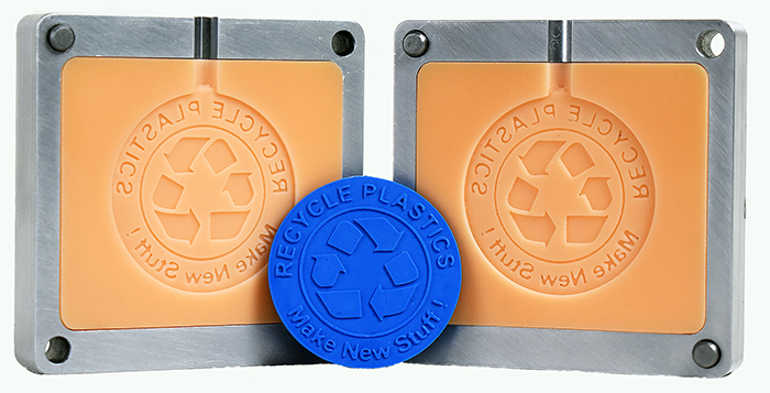 3D printed mold for plastic recycling medallion.